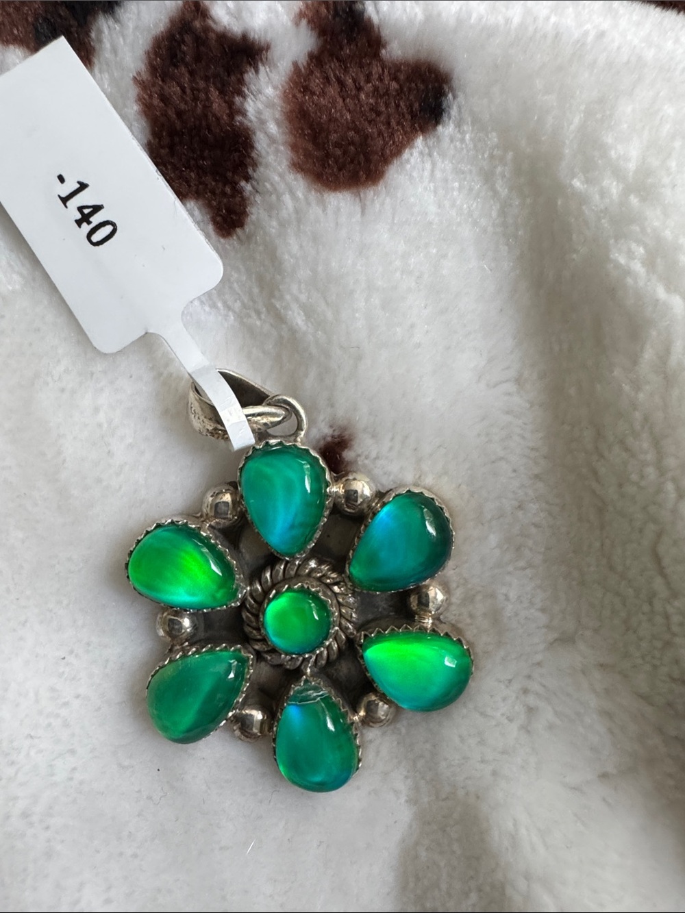 Green aurora opal  Teardrop Flower Pendant Necklace - Sterling Style